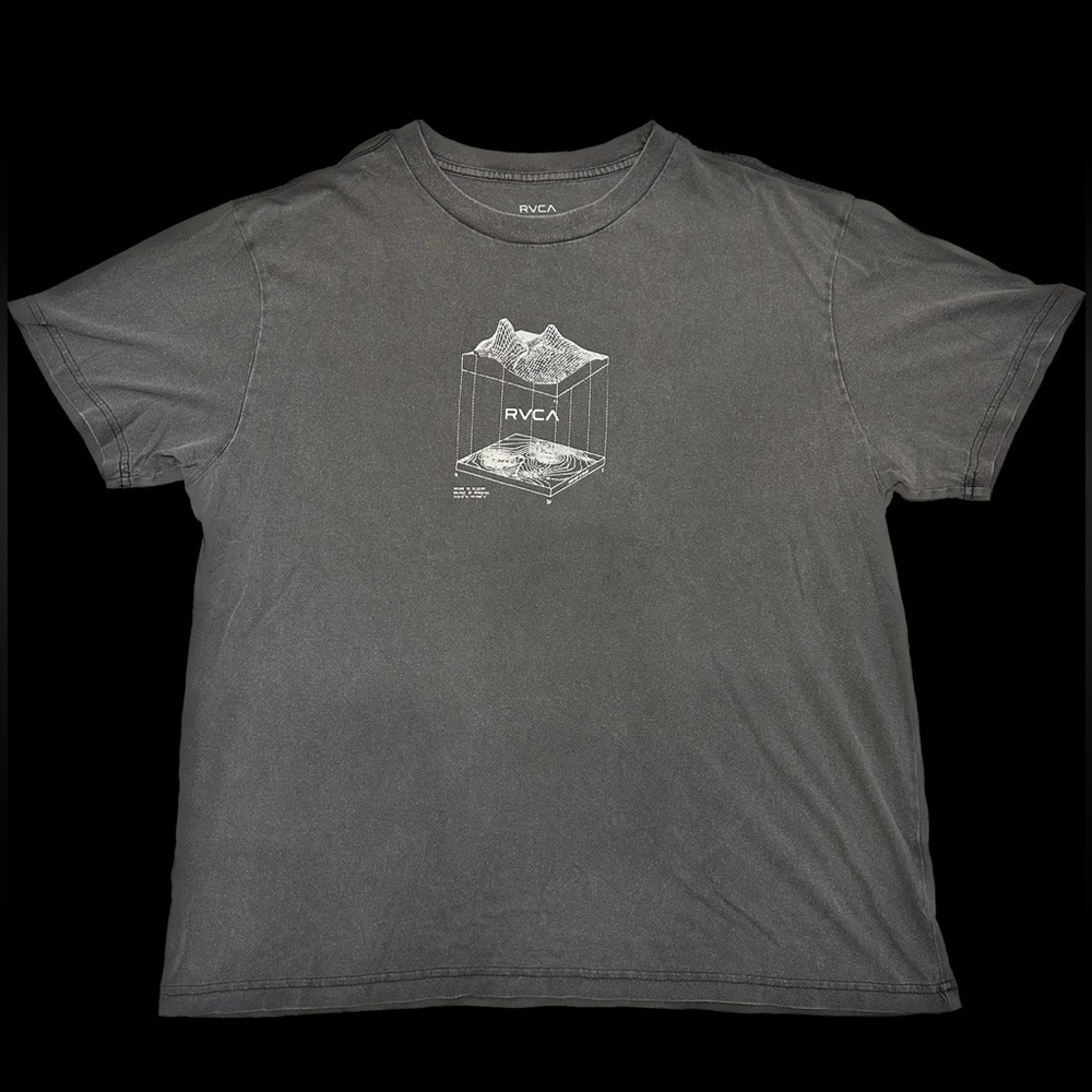 RVCA Topographic Vintage Washed Dark Grey Midweight TShirt Custom Fit